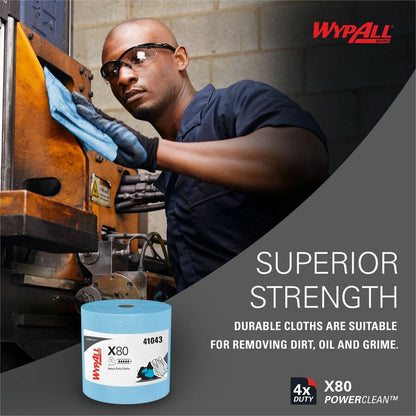 Wypall PowerClean X80 Heavy Duty Cloths Jumbo Roll - 12.50" Width x 12.20" Length - 475 Sheets/Roll - Blue - Cloth - 1 E