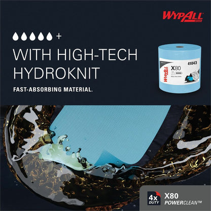 Wypall PowerClean X80 Heavy Duty Cloths Jumbo Roll - 12.50" Width x 12.20" Length - 475 Sheets/Roll - Blue - Cloth - 1 E