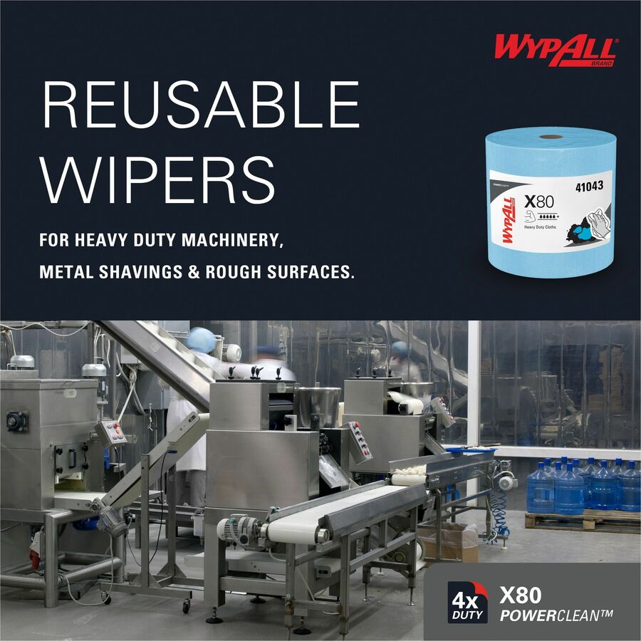 Wypall PowerClean X80 Heavy Duty Cloths Jumbo Roll - 12.50" Width x 12.20" Length - 475 Sheets/Roll - Blue - Cloth - 1 E
