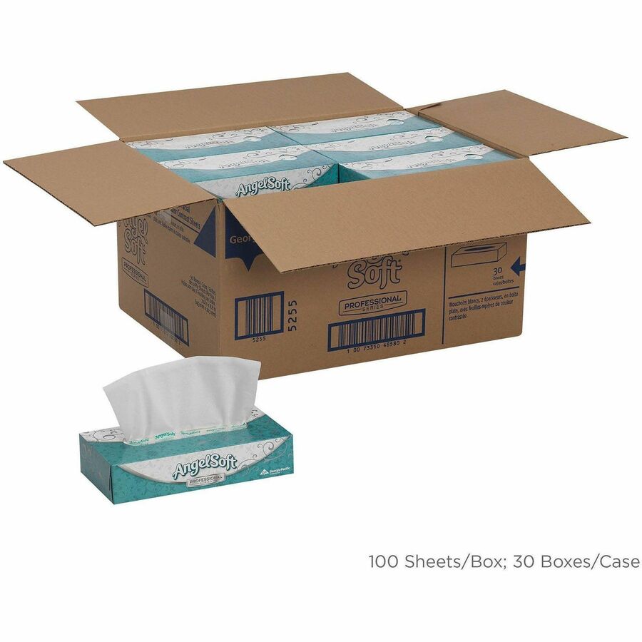 Angel Soft Professional Series Premium Facial Tissue - 2 Ply - 8.85" Width x 7.65" Length - White - Fiber - 100/Box - 30