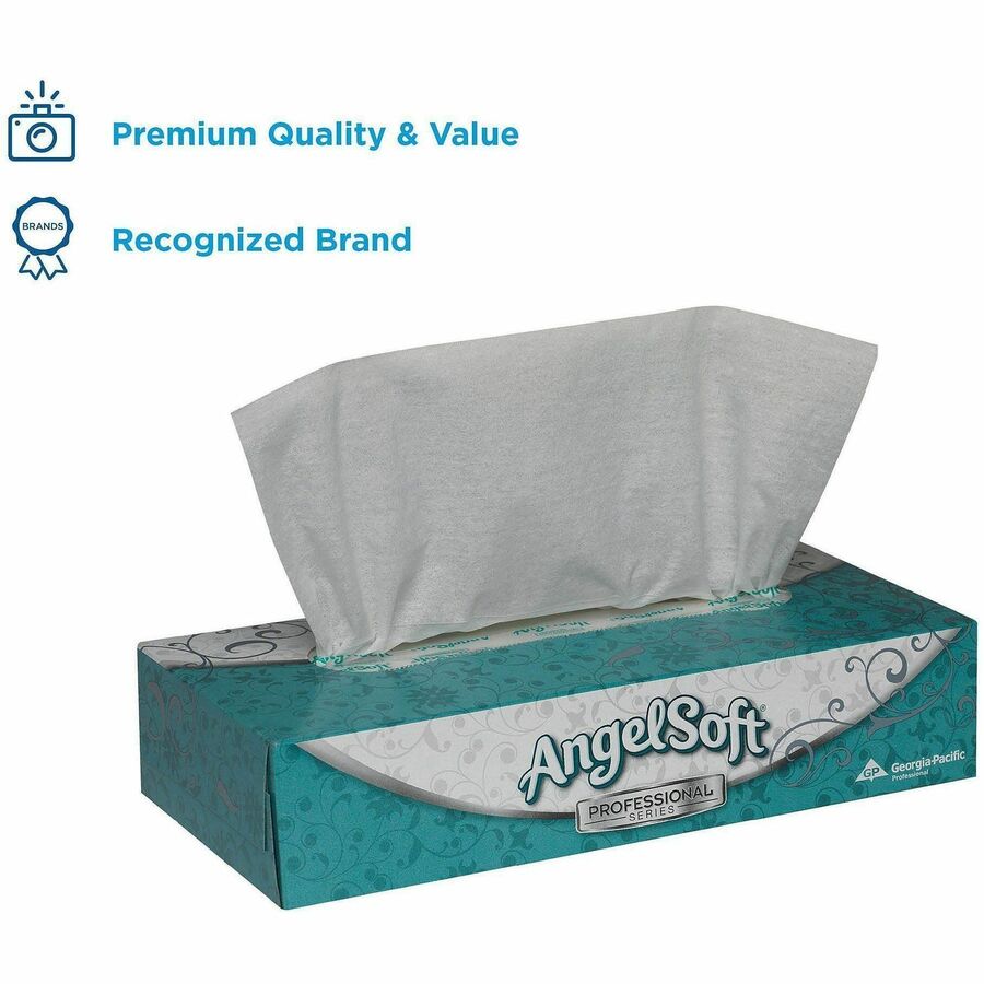 Angel Soft Professional Series Premium Facial Tissue - 2 Ply - 8.85" Width x 7.65" Length - White - Fiber - 100/Box - 30