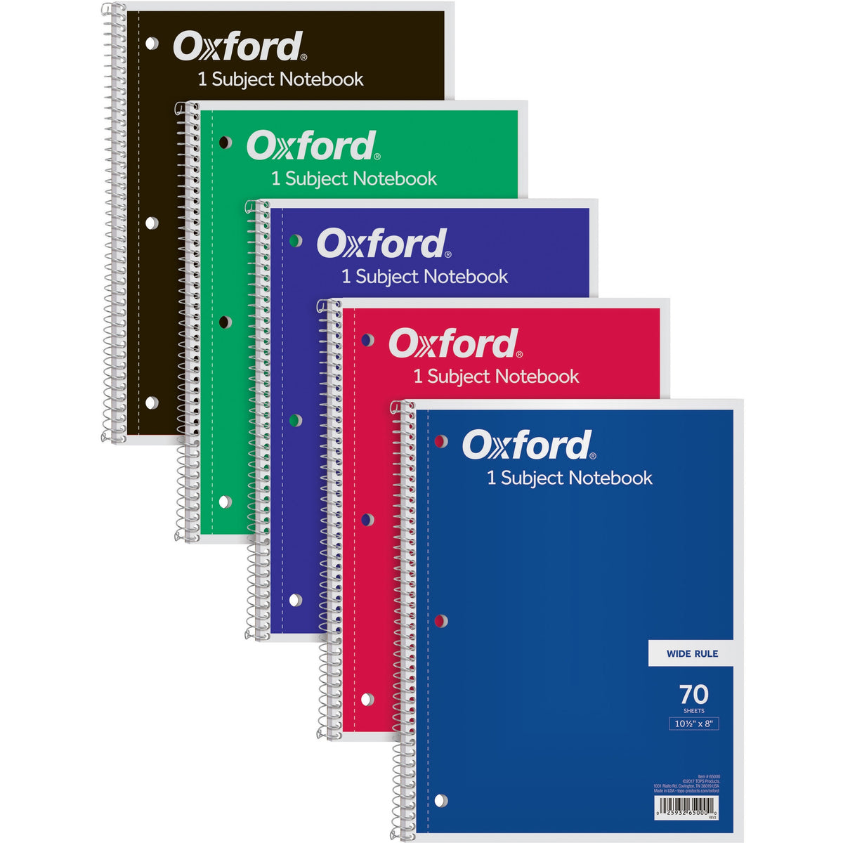 TOPS Wide Rule 1-subject Spiral Notebook - 70 Sheets - Wire Bound - 10 1/2" x 8" Sheet Size - 0.25" Height x 8" Width x 