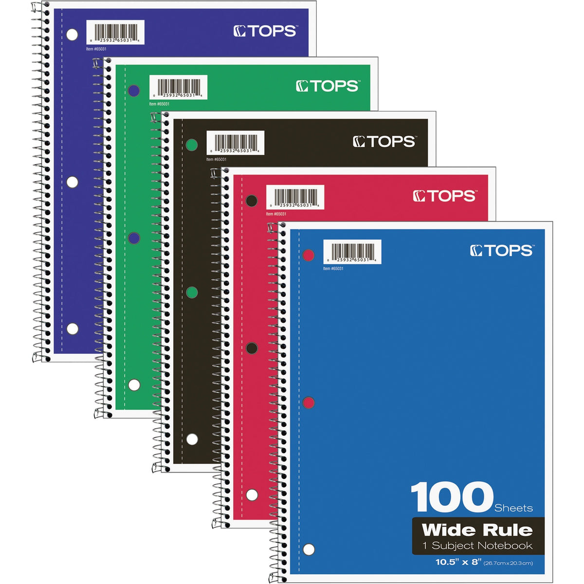 TOPS Wide Rule 1-subject Spiral Notebook - 100 Sheets - Wire Bound - 10 1/2" x 8" Sheet Size - 0.25" Height x 8" Width x