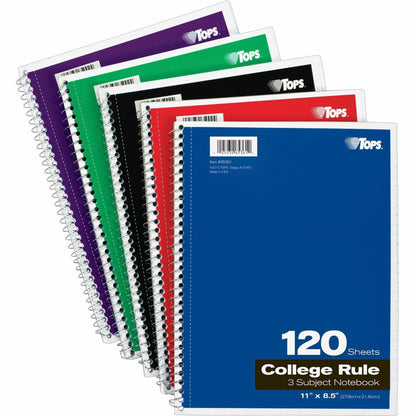 TOPS 3 - subject College Ruled Notebook - Letter - 120 Sheets - Wire Bound - Letter - 8 1/2" x 11" Sheet Size - 1 Each