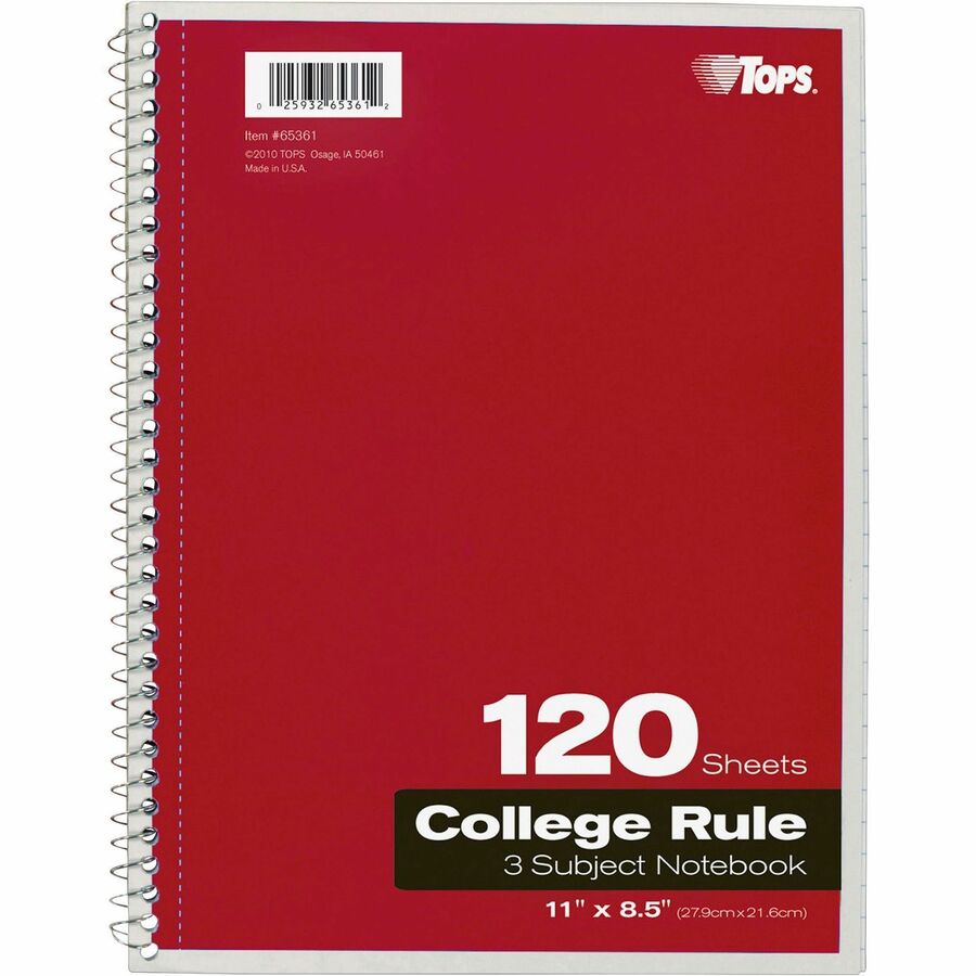TOPS 3 - subject College Ruled Notebook - Letter - 120 Sheets - Wire Bound - Letter - 8 1/2" x 11" Sheet Size - 1 Each