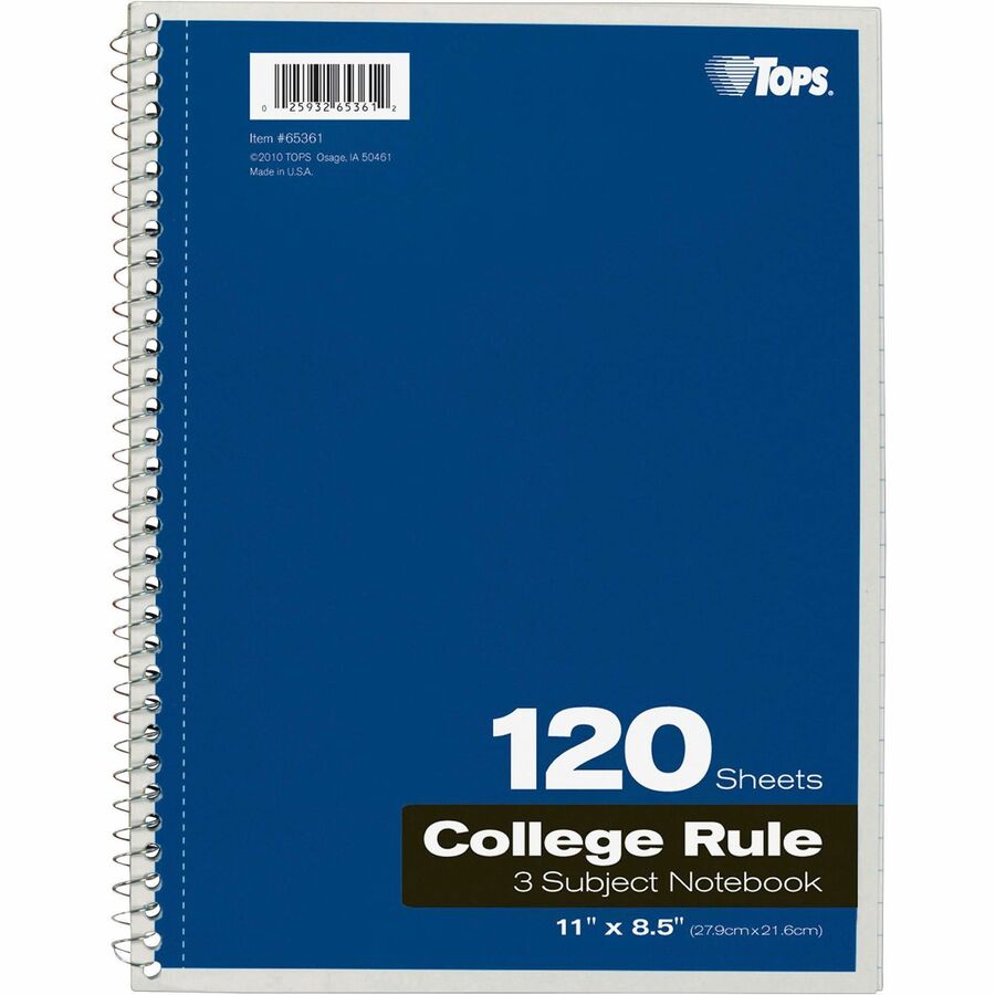 TOPS 3 - subject College Ruled Notebook - Letter - 120 Sheets - Wire Bound - Letter - 8 1/2" x 11" Sheet Size - 1 Each