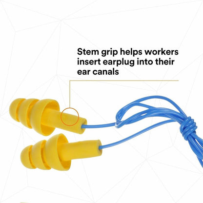 E-A-R UltraFit Corded Earplugs - Noise, Blast Protection - Polymer - Yellow - Comfortable, Washable, Dielectric, Disposa