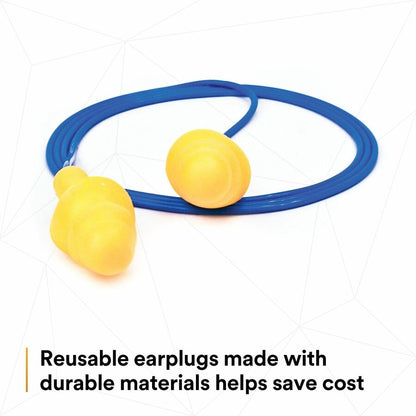 E-A-R UltraFit Corded Earplugs - Noise, Blast Protection - Polymer - Yellow - Comfortable, Washable, Dielectric, Disposa
