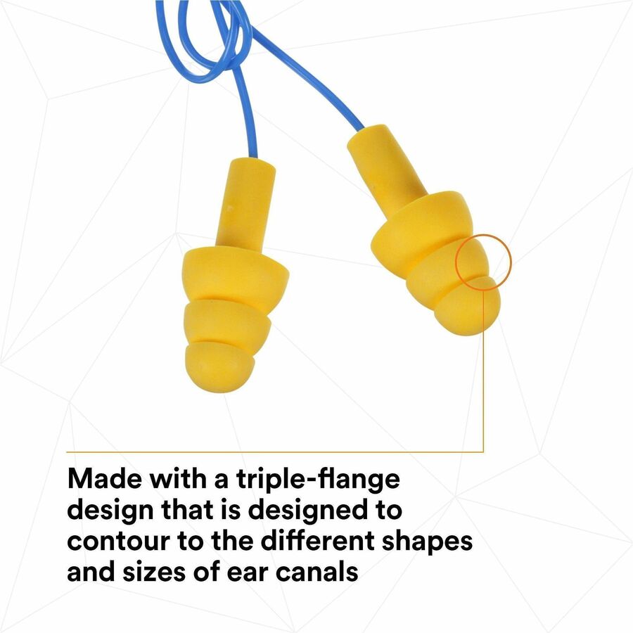 E-A-R UltraFit Corded Earplugs - Noise, Blast Protection - Polymer - Yellow - Comfortable, Washable, Dielectric, Disposa