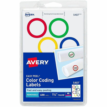 Avery® Color-Coding Labels, Removable Adhesive, 1-1/4" Diameter, 400 Labels - 1 1/4" Diameter - Removable Adhesive - Rou