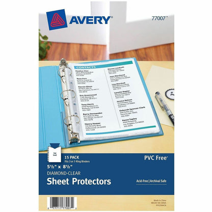 Avery® Mini Diamond Clear Heavyweight Sheet Protectors - 1 x Sheet Capacity - For 5 1/2" x 8 1/2" Sheet - 7 x Holes - 3 