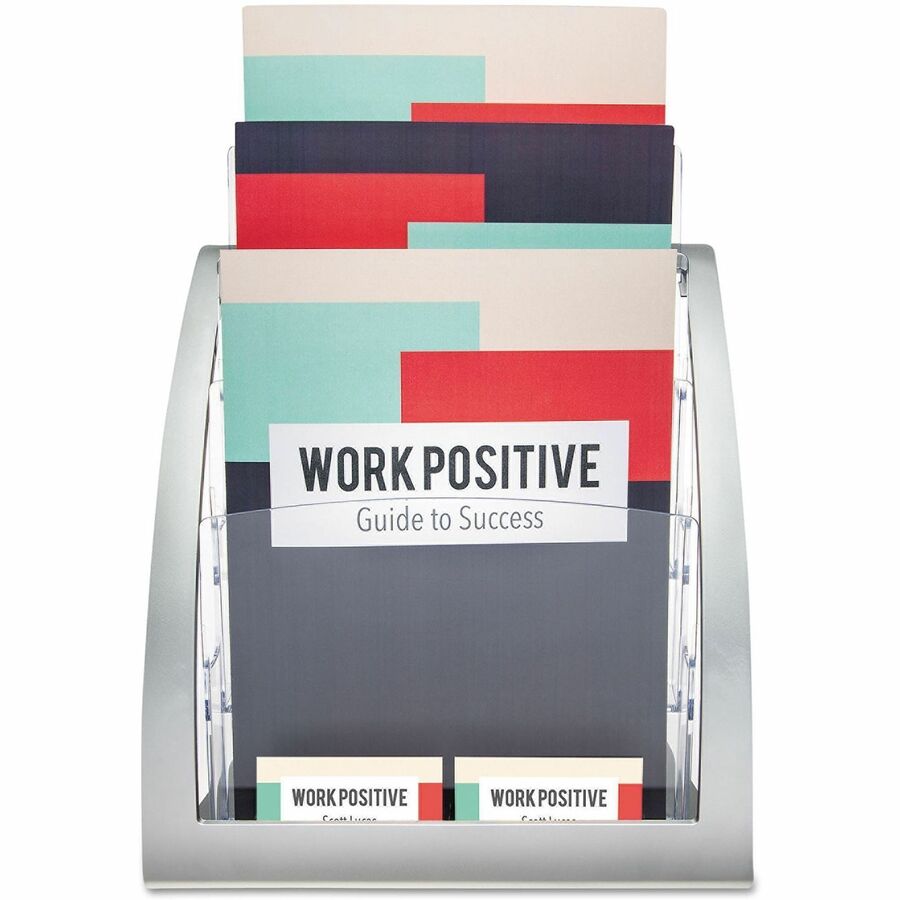 Deflecto Contemporary Literature Holder - 3 Tier(s) - 13.31" Height x 11.24" Width x 6.94" Depth - Floor - Silver - 1 Ea