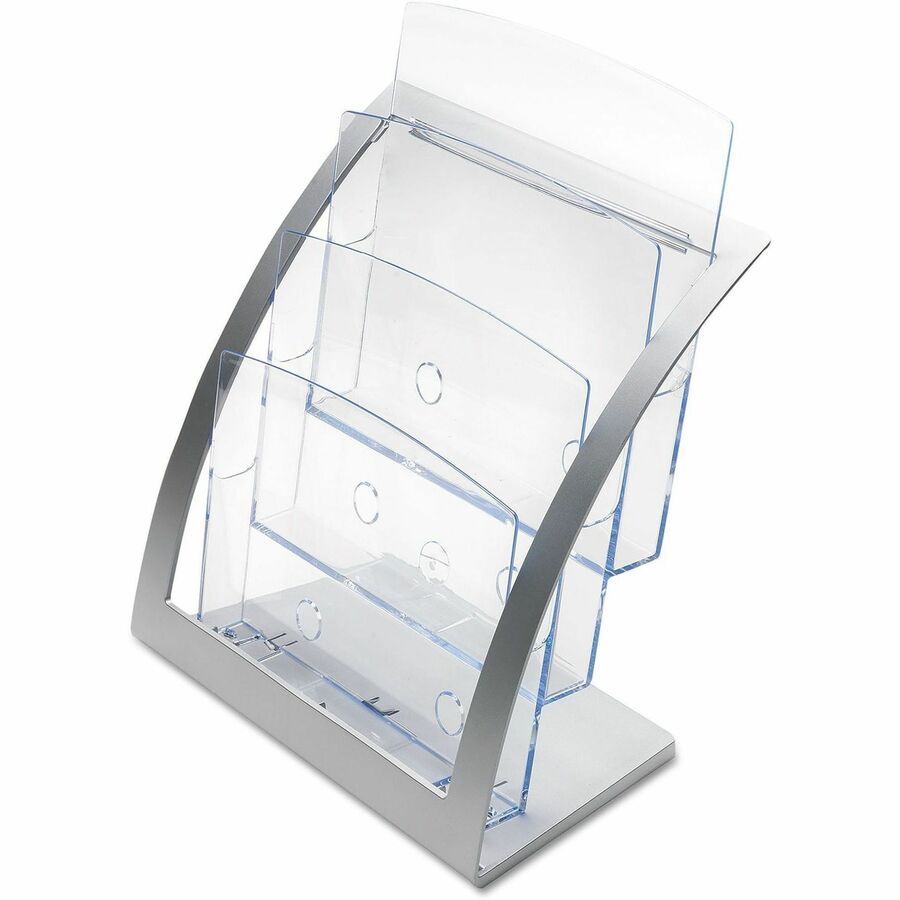 Deflecto Contemporary Literature Holder - 3 Tier(s) - 13.31" Height x 11.24" Width x 6.94" Depth - Floor - Silver - 1 Ea