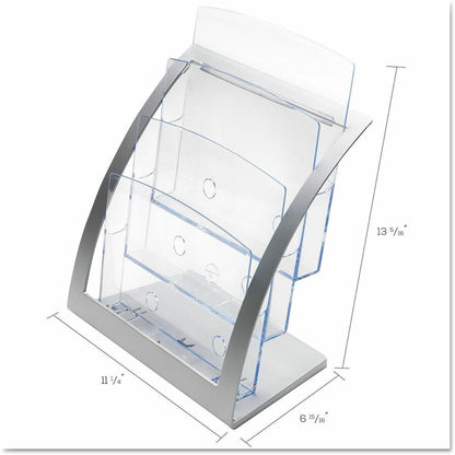 Deflecto Contemporary Literature Holder - 3 Tier(s) - 13.31" Height x 11.24" Width x 6.94" Depth - Floor - Silver - 1 Ea