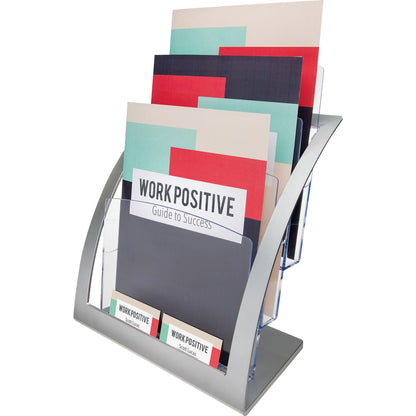 Deflecto Contemporary Literature Holder - 3 Tier(s) - 13.31" Height x 11.24" Width x 6.94" Depth - Floor - Silver - 1 Ea