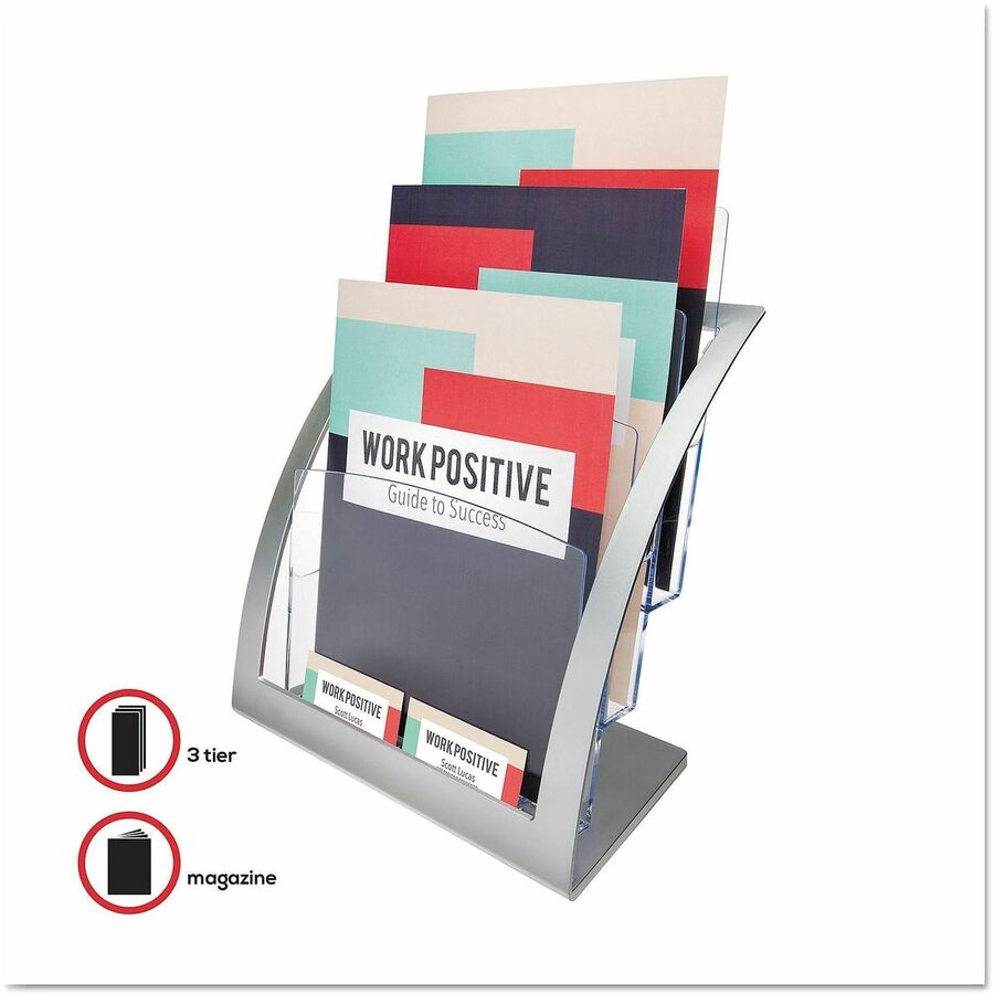 Deflecto Contemporary Literature Holder - 3 Tier(s) - 13.31" Height x 11.24" Width x 6.94" Depth - Floor - Silver - 1 Ea