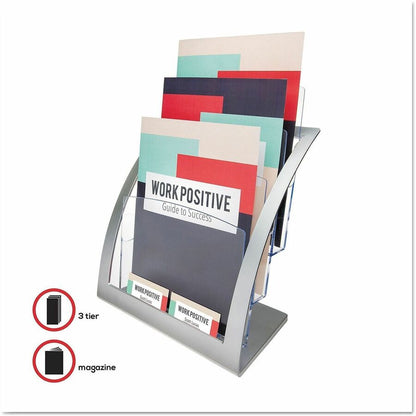 Deflecto Contemporary Literature Holder - 3 Tier(s) - 13.31" Height x 11.24" Width x 6.94" Depth - Floor - Silver - 1 Ea