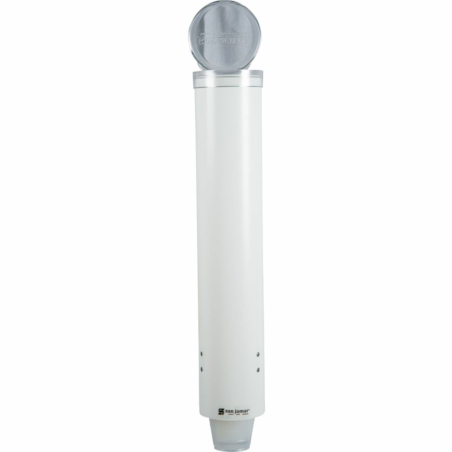 San Jamar Small Pull-type Water Cup Dispenser - 16" Tube - Pull Dispensing - Wall Mountable - Transparent White - Plasti