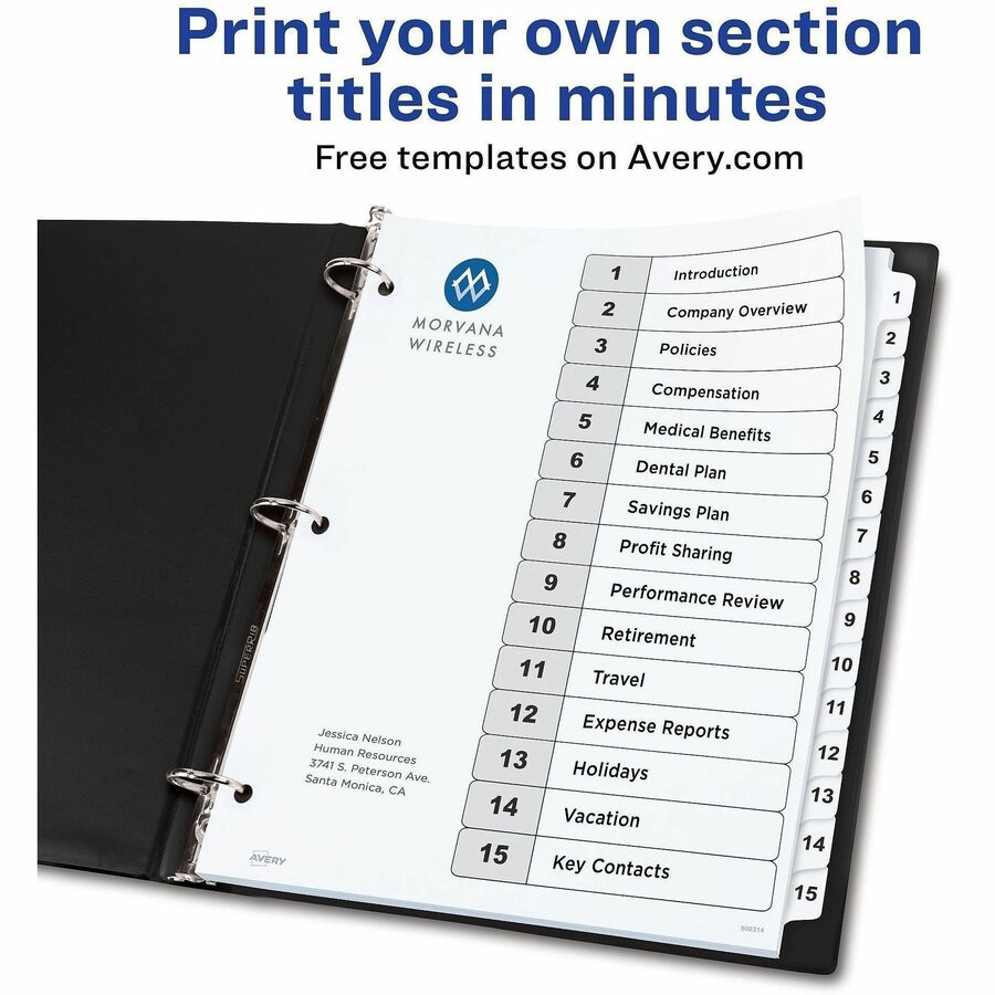 Avery Dividers, 15 Tabs, Ready Index (3 Sets of 11079) - 45 x Divider(s) - 45 Tab(s) - Digit - 1-15 - 15 Tab(s)/Set - 3 