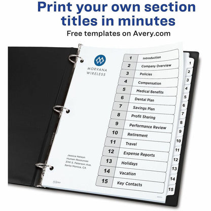 Avery Dividers, 15 Tabs, Ready Index (3 Sets of 11079) - 45 x Divider(s) - 45 Tab(s) - Digit - 1-15 - 15 Tab(s)/Set - 3 