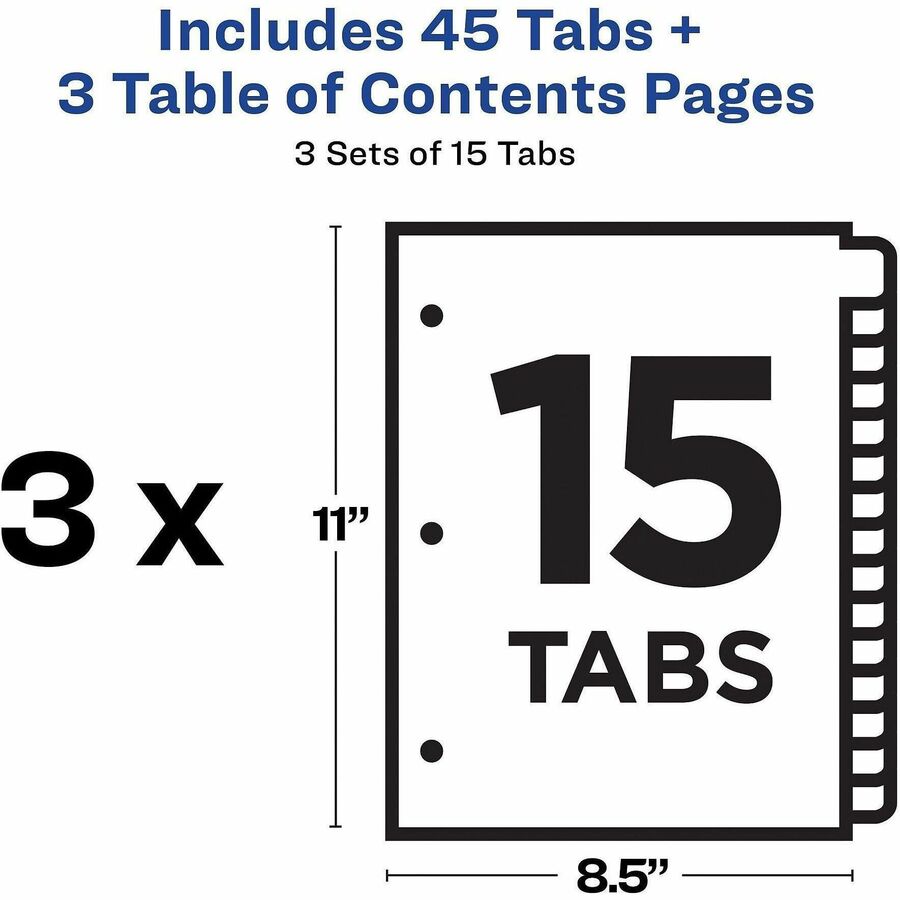 Avery Dividers, 15 Tabs, Ready Index (3 Sets of 11079) - 45 x Divider(s) - 45 Tab(s) - Digit - 1-15 - 15 Tab(s)/Set - 3 