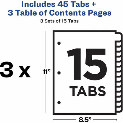 Avery Dividers, 15 Tabs, Ready Index (3 Sets of 11079) - 45 x Divider(s) - 45 Tab(s) - Digit - 1-15 - 15 Tab(s)/Set - 3 