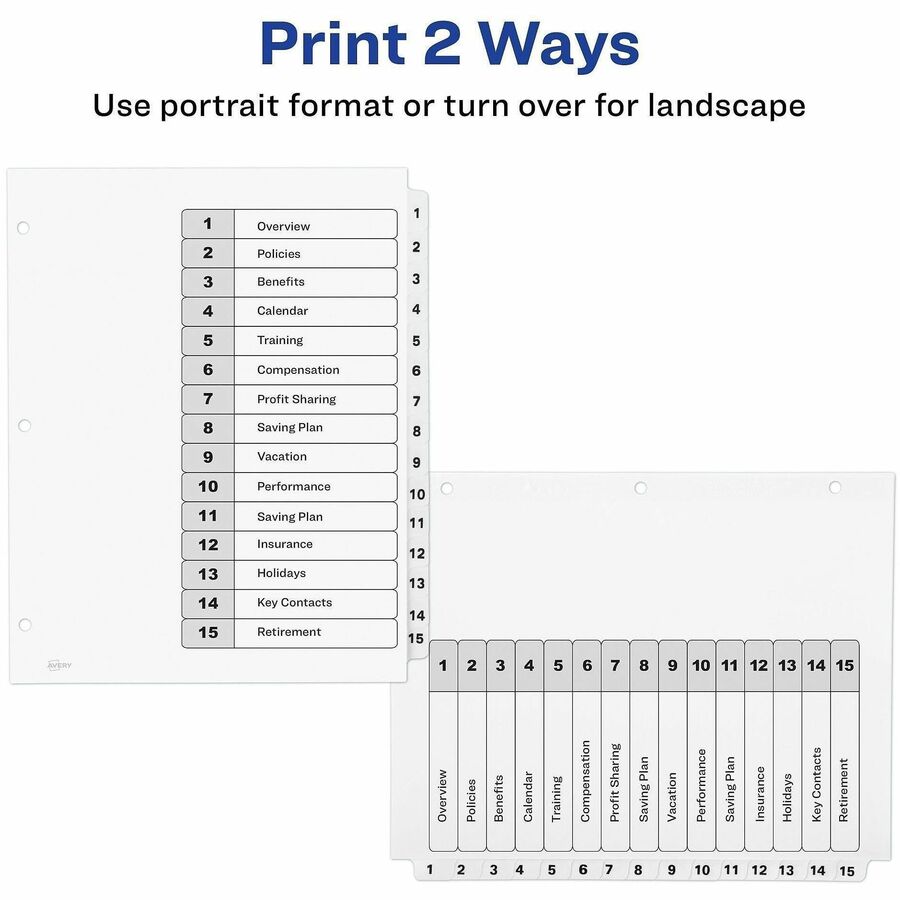 Avery Dividers, 15 Tabs, Ready Index (3 Sets of 11079) - 45 x Divider(s) - 45 Tab(s) - Digit - 1-15 - 15 Tab(s)/Set - 3 