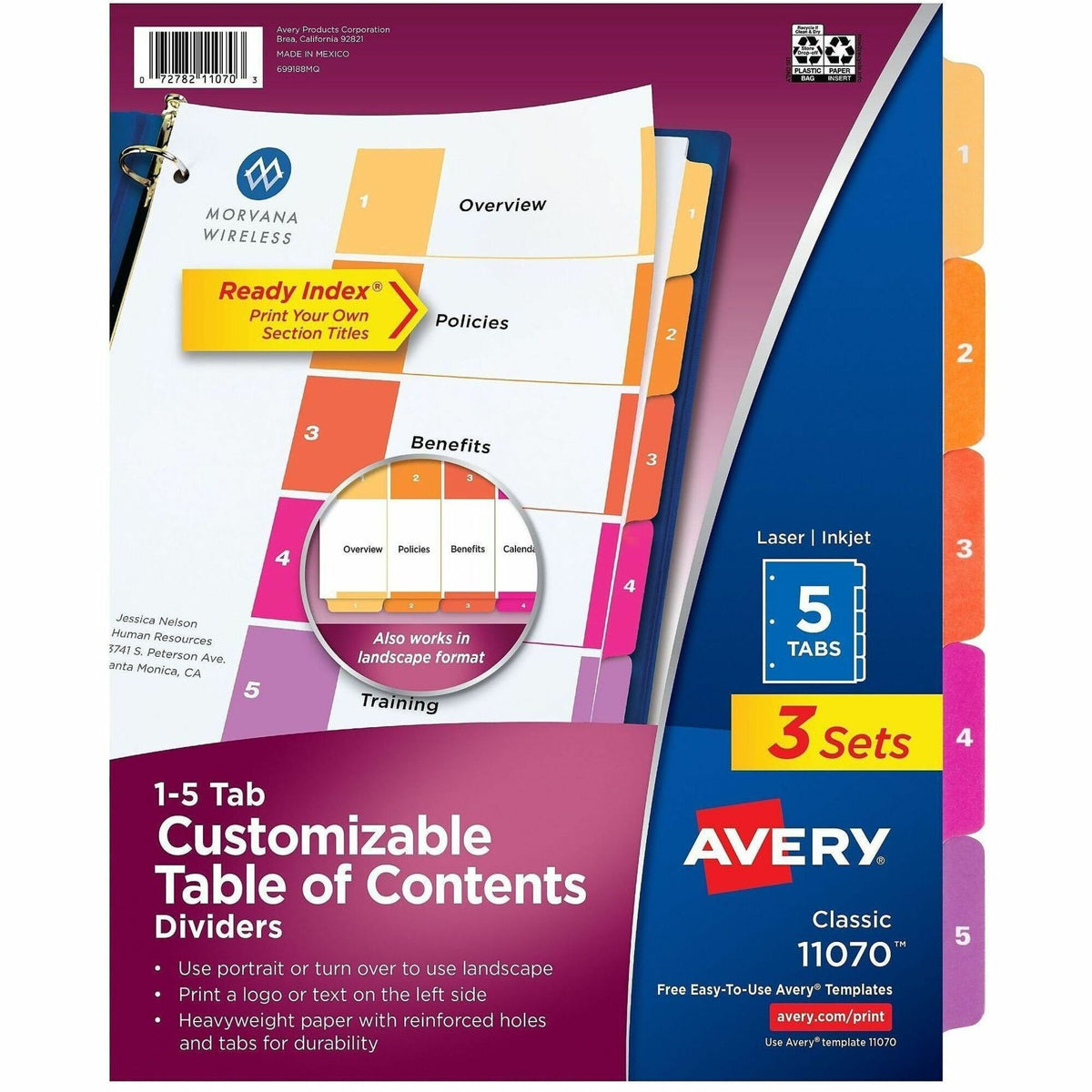Avery Dividers, 5 Tabs, Ready Index (3 Sets of 11070) - 15 x Divider(s) - 15 Tab(s) - Digit - 1-5 - 5 Tab(s)/Set - 36 / 