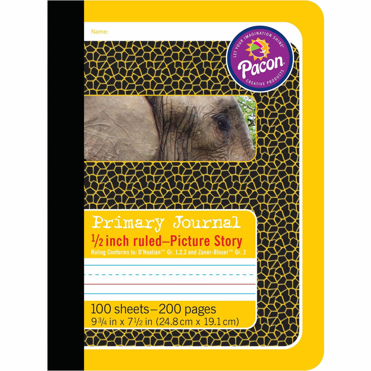 Pacon Primary Journal Composition Book - 100 Sheets - 0.50" Ruled - 4.50" Picture Story Space - 7 1/2" x 9 3/4" Sheet Si