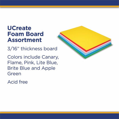 UCreate Economy Foam Boards - 30" Height x 20" Width x 187 mil Thickness - Assorted - Foam - 12 / Carton