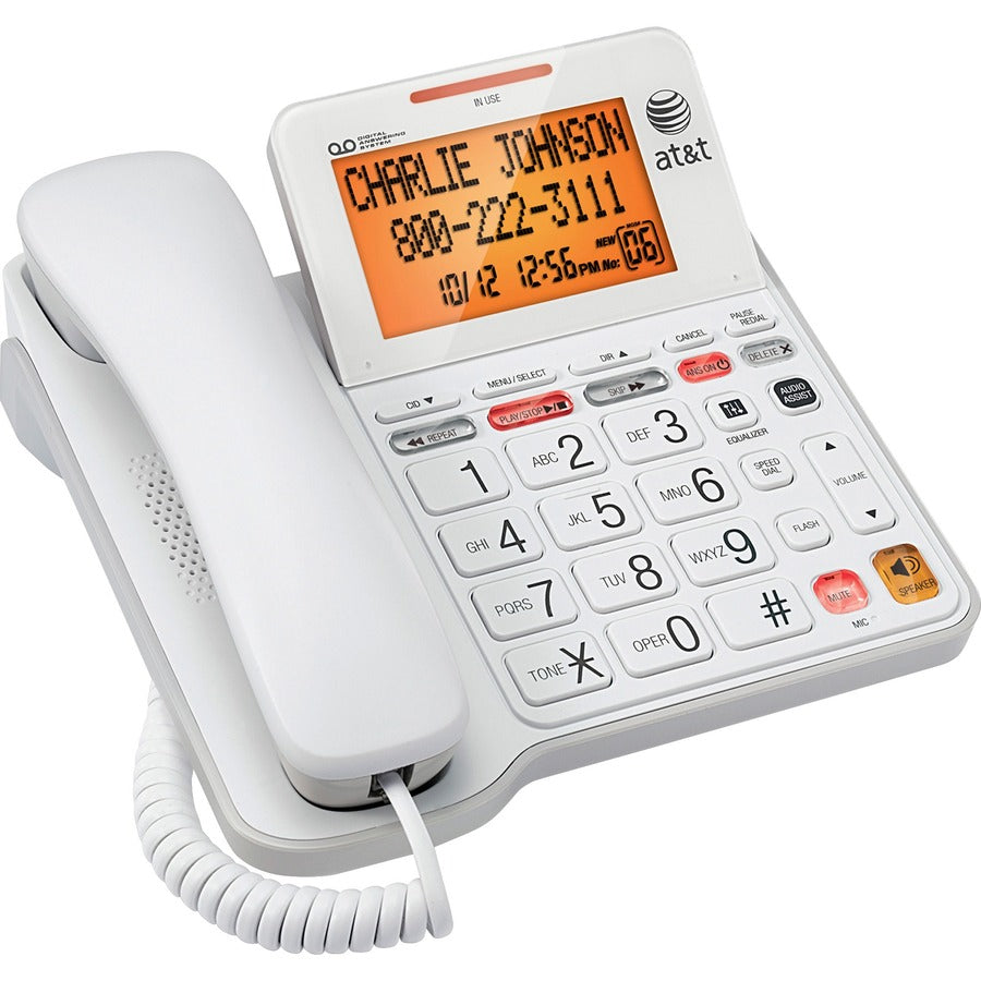 AT&T CL4940 Standard Phone - White - 1 x Phone Line - Speakerphone - Answering Machine
