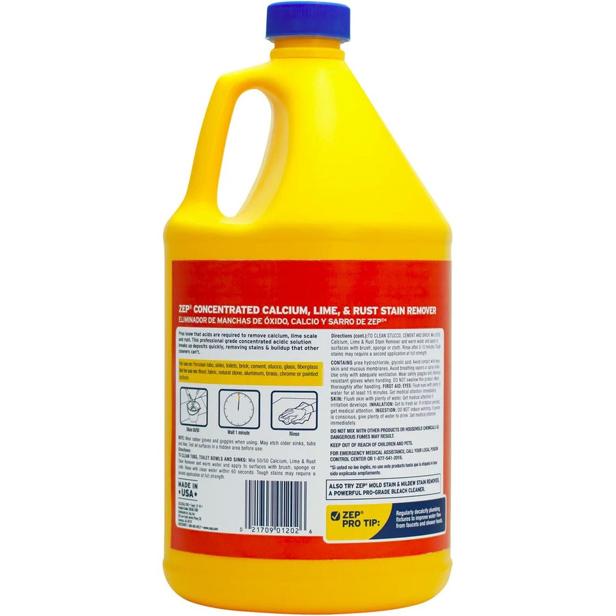 Zep Calcium, Lime & Rust Stain Remover - Concentrate - 128 fl oz (4 quart) - Yellow - 1 Each