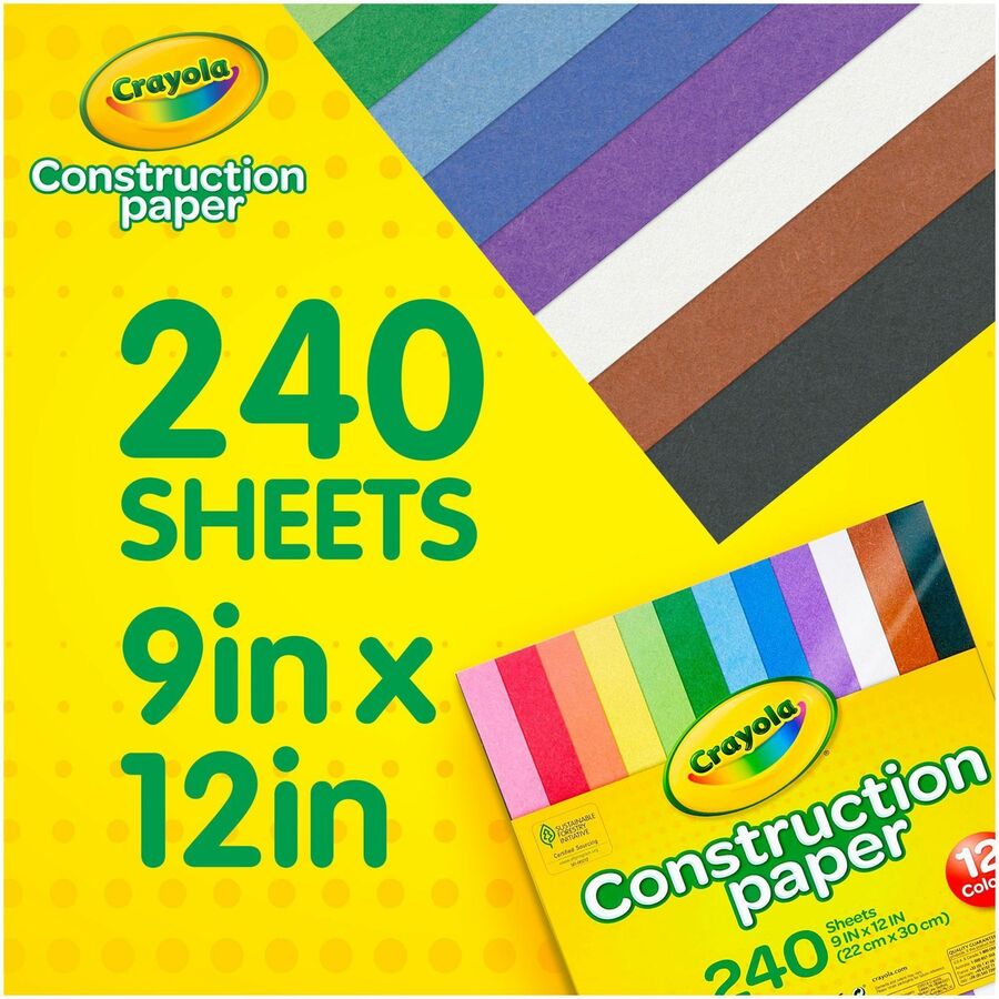Crayola Construction Paper - Craft Project, School Project, Art - 1.60" Height x 9" Width x 12" Length - Assorted - 1 Pa