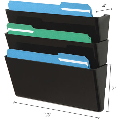 Deflecto Stackable DocuPocket Set - 3 Pocket(s) - 7" Height x 13" Width x 4" Depth - Durable - Black - 1 Each