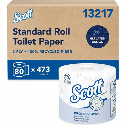 Scott Professional 100% Recycled Fiber Standard Roll Toilet Paper with Elevated Design - 2 Ply - 473 Sheets/Roll - White