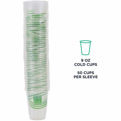 Eco-Products 9 oz GreenStripe Cold Cups - 9 fl oz - Clear - Polylactic Acid (PLA) - Cold Drink - 50/Pack - 20 / Carton