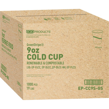 Eco-Products 9 oz GreenStripe Cold Cups - 9 fl oz - Clear - Polylactic Acid (PLA) - Cold Drink - 50/Pack - 20 / Carton