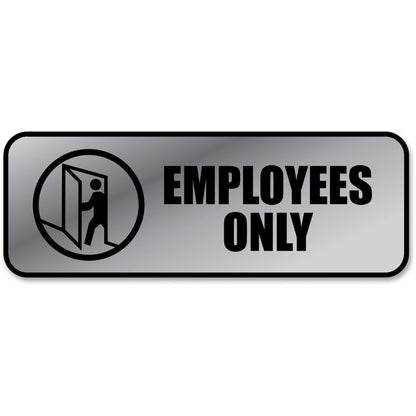 COSCO Employees Only Sign - Print/Message "Employees Only" - 9" Width x 3" Height - Rectangular Shape - Office - Metal -