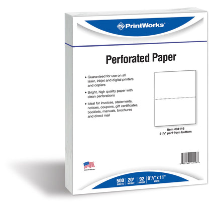 Printworks Perforated Office Paper - Letter - 8 1/2" x 11" - 20 lb Basis Weight - Sustainable Forestry Initiative (SFI) 