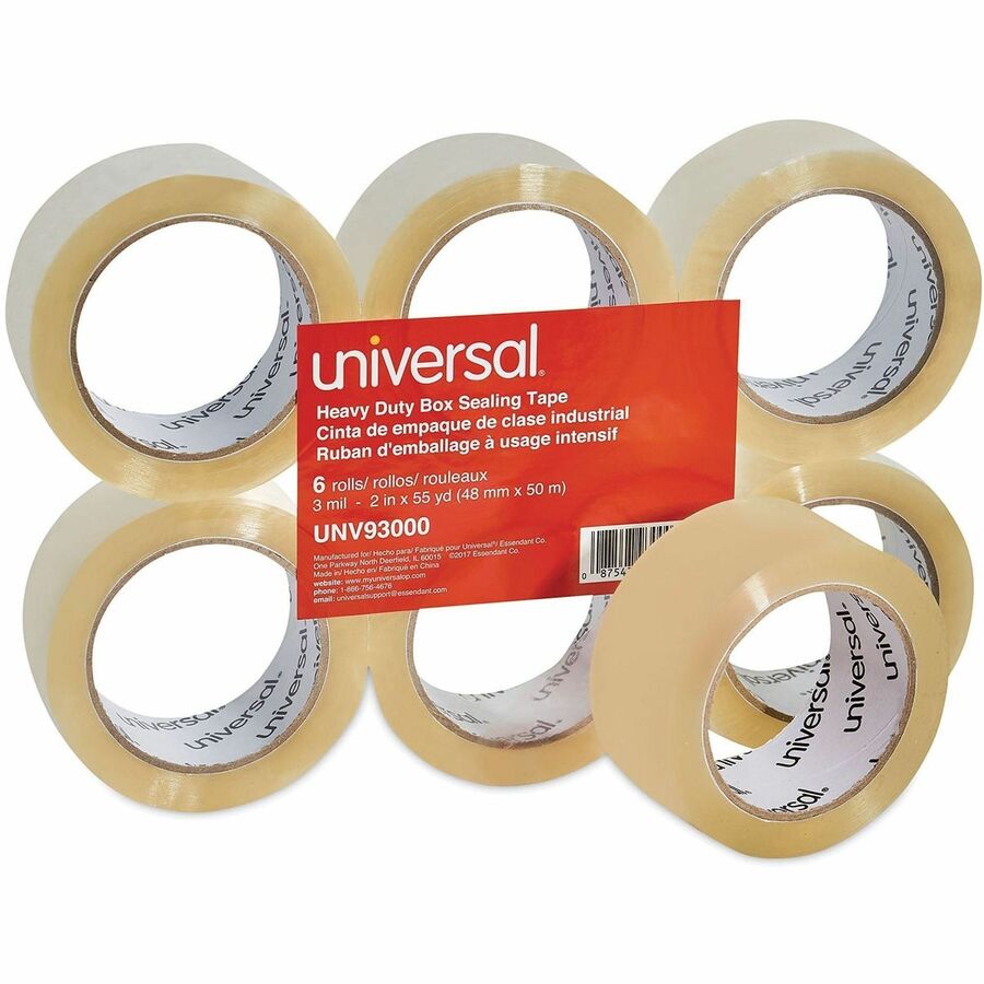 Universal Heavy-Duty Box Sealing Tape, 3" Core, 1.88" x 54.6 yds, Clear, 6/Pack - 54.60 yd Length x 1.88" Width x 3 mil 