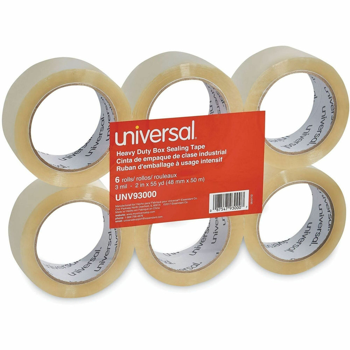 Universal Heavy-Duty Box Sealing Tape, 3" Core, 1.88" x 54.6 yds, Clear, 6/Pack - 54.60 yd Length x 1.88" Width x 3 mil 