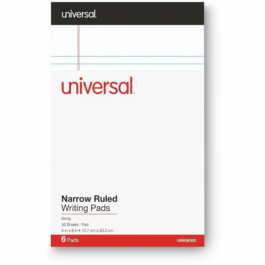 Universal Notepad - 1 Subject(s) - 50 Sheets - Printed - Tape Bound - Narrow Ruled Front Ruling - Ruled Red Margin - Jun