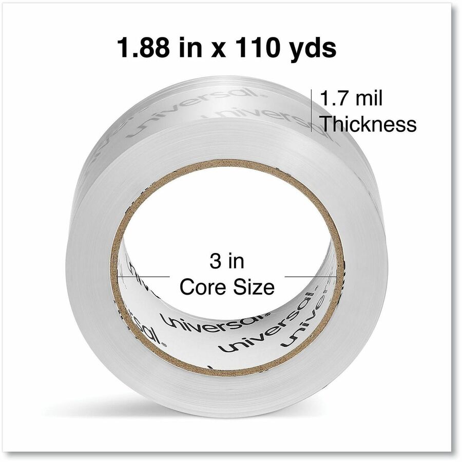 Universal Packaging Tape - 109 yd Length x 1.88" Width x 1.7 mil Thickness - 3" Core - Clear - Acrylic - Plastic Backing