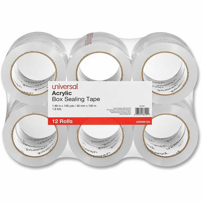 Universal Packaging Tape - 109 yd Length x 1.88" Width x 1.7 mil Thickness - 3" Core - Clear - Acrylic - Plastic Backing
