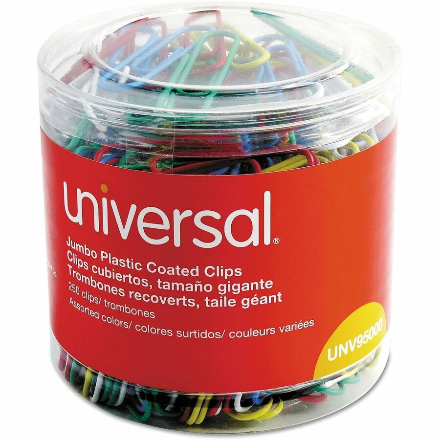 Universal Paper Clip - Jumbo - 2" Length x 0.5" Width - Assorted, Blue, Green, Red, White, Yellow - Plastic, Steel Wire 