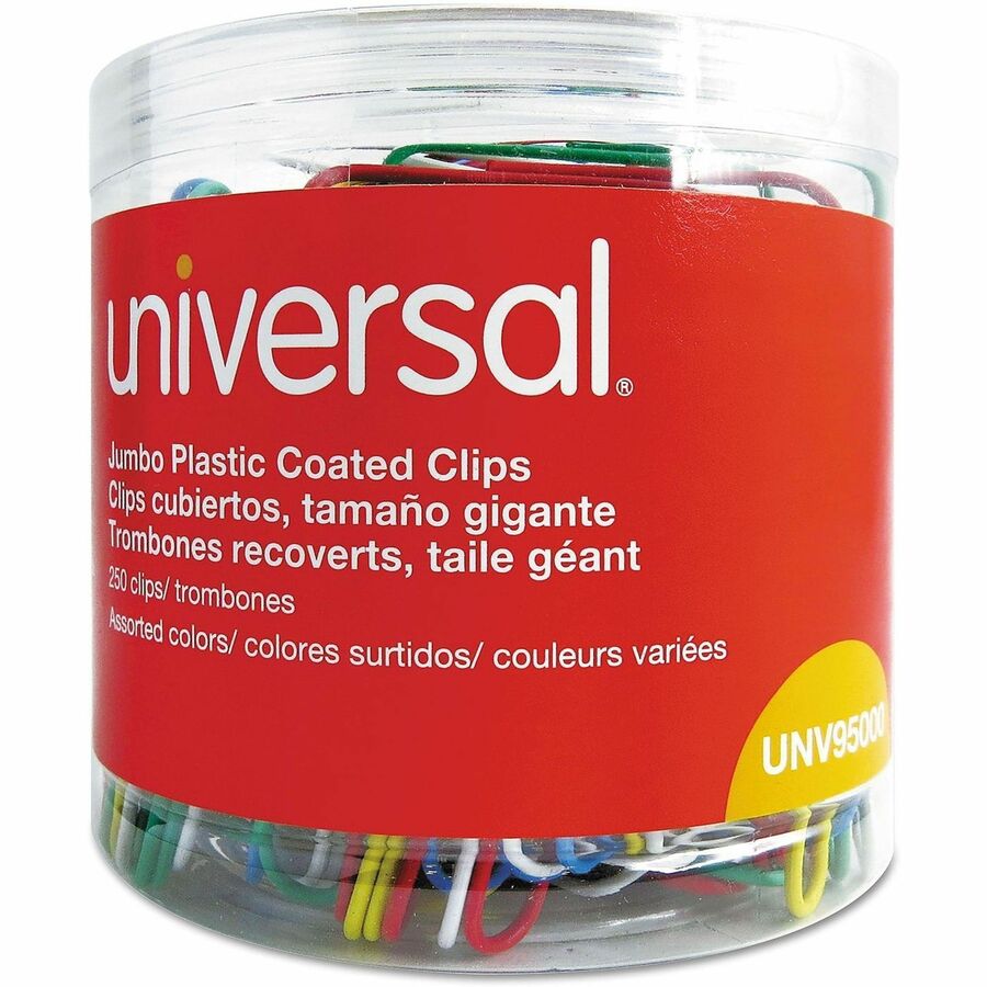 Universal Paper Clip - Jumbo - 2" Length x 0.5" Width - Assorted, Blue, Green, Red, White, Yellow - Plastic, Steel Wire 