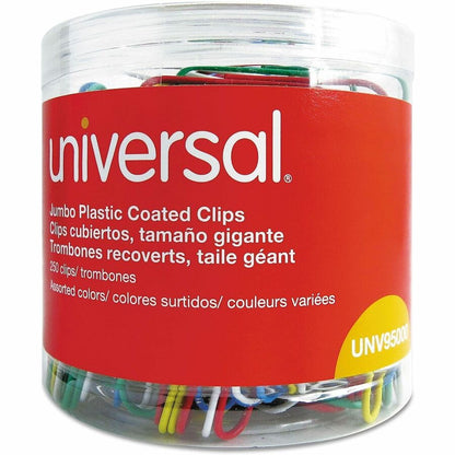 Universal Paper Clip - Jumbo - 2" Length x 0.5" Width - Assorted, Blue, Green, Red, White, Yellow - Plastic, Steel Wire 