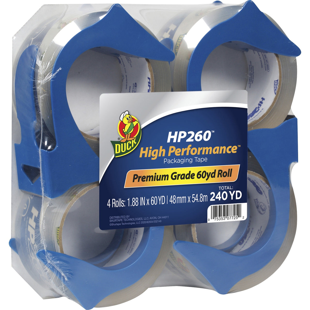 Duck HP260 High Performance Packaging Tape - 60 yd Length x 1.88" Width x 3.1 mil Thickness - Crystal Clear - Acrylic - 