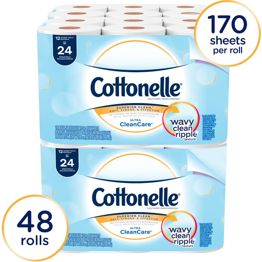 Cottonelle Clean Care Bathroom Tissue - 1 Ply - 4.20" Width x 4" Length - White - 12 Rolls Per Pack - 12 Pack - 4 / Cart