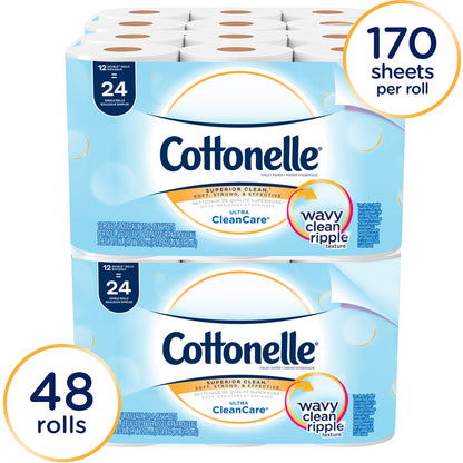 Cottonelle Clean Care Bathroom Tissue - 1 Ply - 4.20" Width x 4" Length - White - 12 Rolls Per Pack - 12 Pack - 4 / Cart